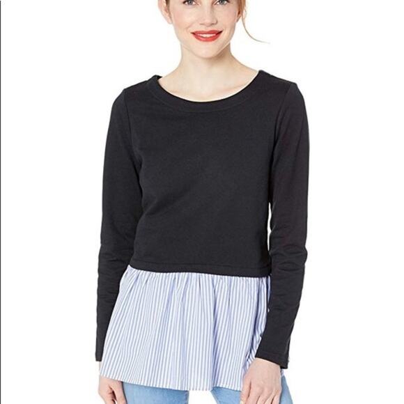 Nicole Miller Tops - Nicole Miller Studio Sweatshirt French Terry Combo Black Striped Blue White XL